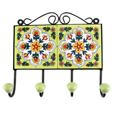 White Ceramic Floral Tile Hook